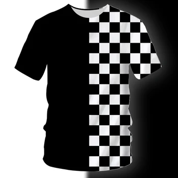 UJWI Лятна Тениска Homme, Модни Тениски с кръгло деколте и 3D Принтом, е Черно-Бяла Клетчатая риза в стил хип-хоп, 5XL 6XL, Мъжки Дрехи