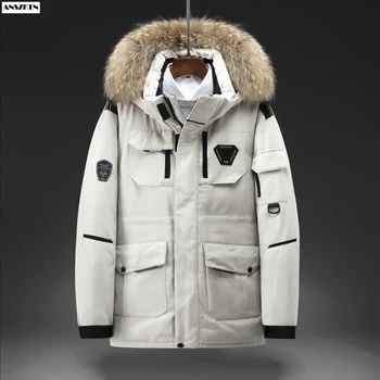 ANSZKTN Постъпването на Ново, Висококачествено Мъжко зимно гъст палто с качулка, мъжки модерно яке, Дебела Топла мъжки Връхни Облекла, палта с перо