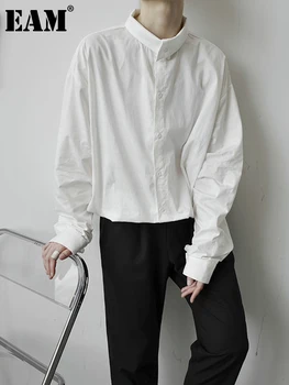[ИАЛ] Дамски Бяло Къса Ежедневна Блуза Голям Размер, Нова Риза Свободно Намаляване С Ревери И Дълъг Ръкав, Модерен Прилив, Пролет-Есен 2023 1DF0851