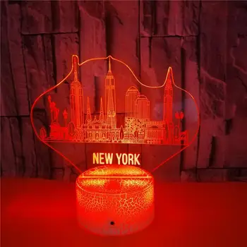 Сграда Ню Йорк 3D нощна светлина за Дома лека нощ 16 Промяната на Цветовете Акрилна Led нощна светлина Готин Коледен Подарък За Рожден Ден