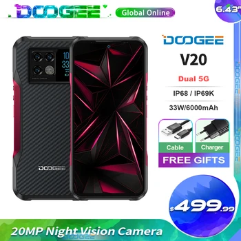 DOOGEE V20 5G Здрав телефон 8 + 256 GB 64 Mp Камера 6000 mah Телефон 5G 6,43 