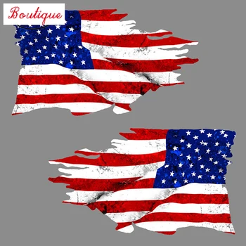 Американски дрипави флаг, отразени етикети, комплект от 2 теми, американски броня, 3D водоустойчив калъф, винилови стикери с драскотини, авточасти