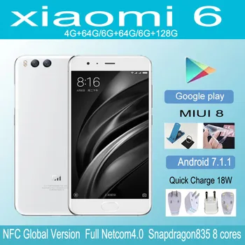 Глобалната версия на xiaomi 6 5,15 инча Android 7.1.1 Отпечатък от пръст 3350 ма Бързо зареждане на мобилен телефон