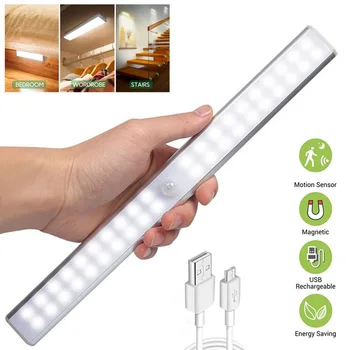Сензор за Движение Светлина Безжична Led нощна светлина USB Акумулаторна батерия Нощна Лампа За Кухненски Шкаф Шкаф Лампа на Стълба за Преминаване на Светлина