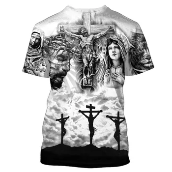 Лятна тениска с 3D принтом God Religion Christ Jesus, Модни Реколта Дамски и мъжки Ежедневни Тениска с Къс ръкав и кръгло деколте, Потник Оверсайз