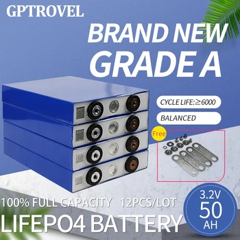 100% Пълен капацитет 12 бр 3.2 В 50Ah Акумулаторна батерия LiFePO4 Абсолютно Нов Клас Литиево-йонна с Дълбок Цикъл с Шинопроводами