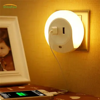 WoodPow Led нощна светлина Сензор 2 USB зарядно устройство ще захранване на Контакта Зарядното Устройство За Мобилния Телефон на EU-US Plug 0,5 Вата лека нощ С Ключ За Деца
