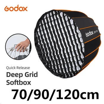 Godox QR-P70 QR-P90 QR-P120 70/90/120 см Быстроразъемный Параболични Дълбок Софтбокс + Клетъчна мрежа за студийната светкавица Bowens Mount