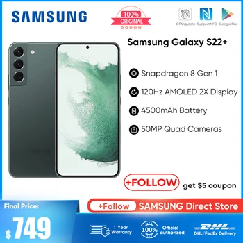 Samsung Galaxy S22 + S9060 Отключени мобилен телефон 5G Динамичен AMOLED 2X120 Hz Bluetooth v5.2 Android Смартфон Телефон