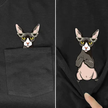 Забавна Тениска PLstar Cosmos, Модни лятна тениска с джоб и принтом кучета/котки, мъжки и дамски тениски, блузи в стил хип-хоп, забавни памучни тениски