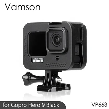 Vamson CNC Алуминиев Калъф за GoPro Hero 9 Черна Метална Клетка Защитен Калъф за Go Pro Hero9 Аксесоари VP663