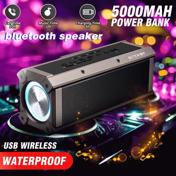 BlitzWolf BW-WA3 100 W Bluetooth-съвместими Говорител Четириядрени драйвери с Двойна бленда, Дълбок Бас RGB Подсветката TWS 5000 ма Външни Колони