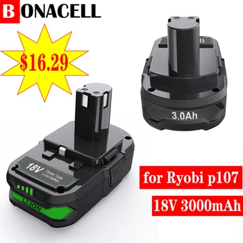 Батерия Bonacell 18 за Ryobi 18 В p107 p108 P104 P105 P102 P103 сменяеми батерии за безжични бормашини Ryobi 3000 mah