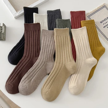 Есенни Дебели Памучни Чорапи в стил ретро харадзюку, дамски Класически Обикновена Висококачествени Бизнес Основни Чорапи на Райета, мъжки Чорапи-тръба
