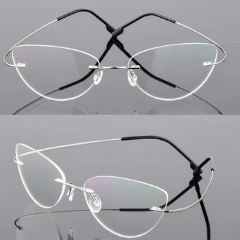 Котешко око дамски очила за късогледство от титанова сплав без рамки, Очила за късогледство, очила по рецепта -1,0 -1,5 -2,0 -2,5 -3,0 до -6,0