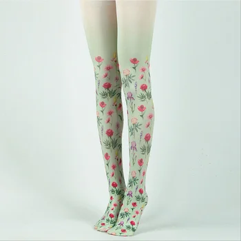 Женската творческа цветни копринени чорапи с цветна принтом чорапогащи пролет и есен дамски чорапогащи