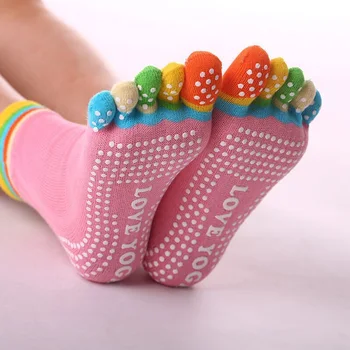 Нови Модни Дамски Чорапи с Пет Чорапи за Йога, Пилатес, Силиконови Нескользящие Ластични Чорапи за Момичета, Памучни Дишащи Спортни Чорапи