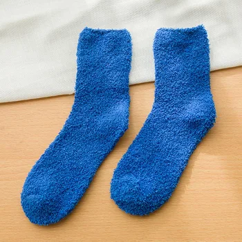 TOIVOTUKSIA/ Женски японски обикновена тъмно синьо флисовые чорапи, дебели топли полувельветовые пухкави чорапи-тръба