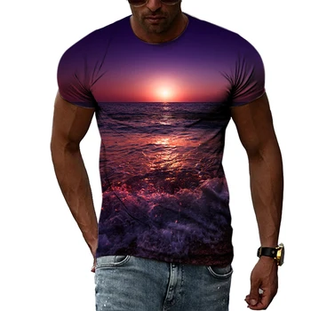 Летни плажни пейзажи, графики тениски За Мъже, Модни тениски с 3D Принтом личност, хип-хоп, harajuku, трендови тениски с къс ръкав