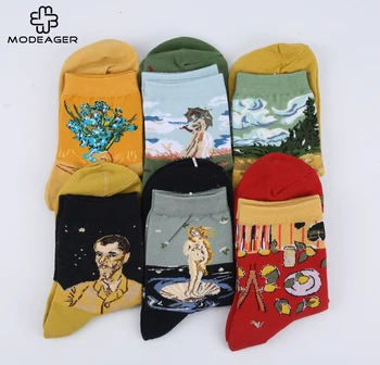 Modeager Ретро Маслени Художествени Чорапи за Жени Ван Гог 