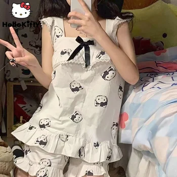 Дамски дрехи Sanrio Hello Kitty Пижами 2022 Новият Годишен Домашен Костюм Без Ръкави, Леко Сладко Отгоре На Подтяжках За Момичета Y2k нощница
