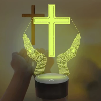 На кръста на Исус 3D Led нощна светлина за Приятелите на Коледни Великденски Декор Подаръци Разпятие Оптична Илюзия Настолна Настолна Лампа нощна светлина
