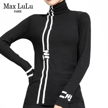 Max LuLu 2020 Г., Нови Зимни Европейски Модни Дамски Свободни Тениски, Черни Тениски с Високо Воротом В Стил пънк, Реколта Топли Дрехи Оверсайз