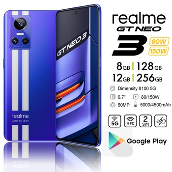 [КН версия] Смартфон Realme GT Нео 3 5G 80/150-Вата супер-зареждане 8100 Игра на телефон 120 Hz AMOLED екран 5000/4500 ма NFC