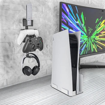 Универсален Монтиране на Стена, която е Съвместима за PS5 PS4 XSX Xbox One NSW Контролер, Слушалки и Държач на Дистанционното Управление Полк Кука Аксесоари
