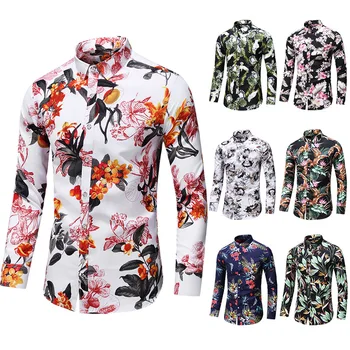 2022 пролет и есен нова мъжка мода големи размери градинска ежедневни облекла мъжка риза с дълги ръкави и принтом мъжка риза с флорална принтом