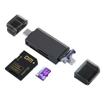 Четец на карти с памет DM 5 в 1 CR023 SD/ TF Muldti четец за карти с USB интерфейс lightning и micro usb