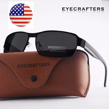 Мъжки Слънчеви Очила За Шофиране Eyewear Eyecrafters Модната Марка Правоъгълна Метална Рамка: Правоъгълна Поляризирани Слънчеви Очила