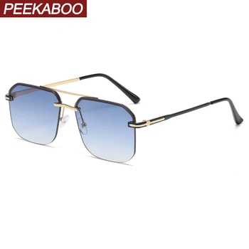 Peekaboo двойна мост полукадровые слънчеви очила с uv400 мъжки модни квадратни слънчеви очила за жени без рамки 2023 синьо, кафяво метал