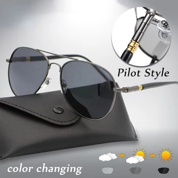 Фотохромичните Поляризирани Слънчеви Очила с UV400, които променят цвета на Лещи в стил Пилот, Мъжки слънчеви Очила За Шофиране с Антирефлексно Покритие